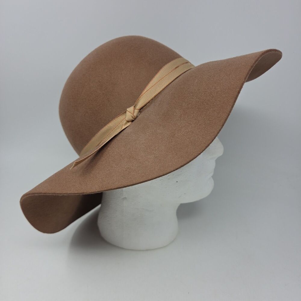 Nine West Brown Tan Wool Felt Hat Brim Floopy